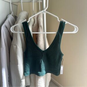 green ribbed cropped tank